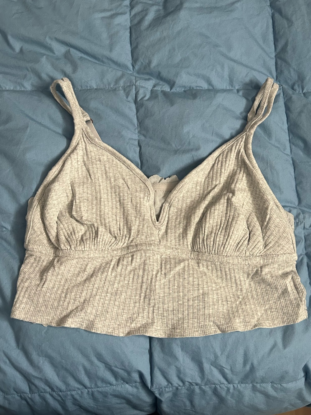 Aerie Light Gray Ribbed Lace Bralette